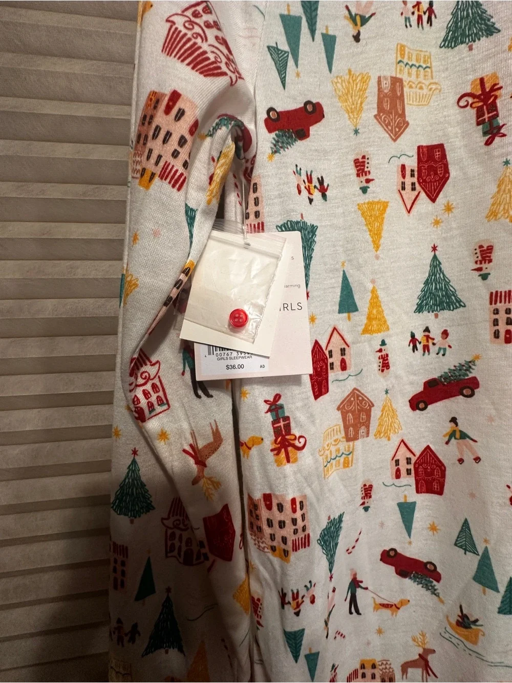 Kids Holiday Village Long Sleeve Pajama Sleepsuit - Red Trim